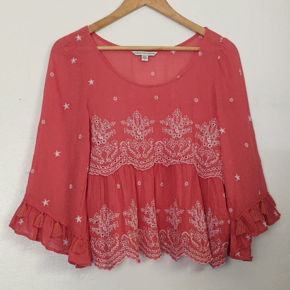 American Eagle Boho embroidered Blouse sz xs